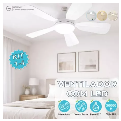 Ventilador de teto com luz LED e encaixe E27 — detalhe do produto