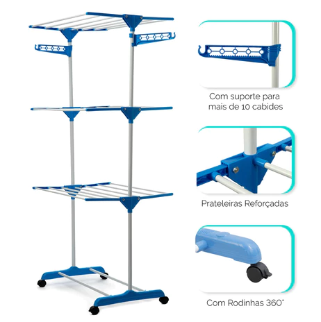 Varal vertical dobrável com 3 andares — detalhe do produto