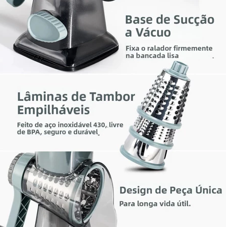 Ralador giratório com 3 tambores de inox — detalhe do produto