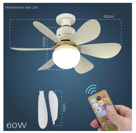 Ventilador de teto com luz LED e encaixe E27 — detalhe do produto