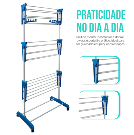 Varal vertical dobrável com 3 andares — detalhe do produto