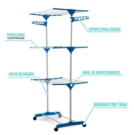 Varal vertical dobrável com 3 andares — detalhe do produto