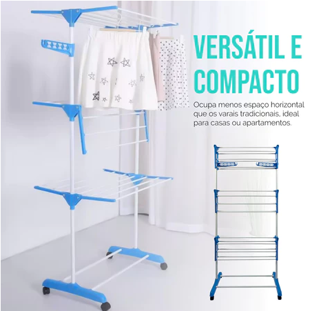 Varal vertical dobrável com 3 andares — detalhe do produto
