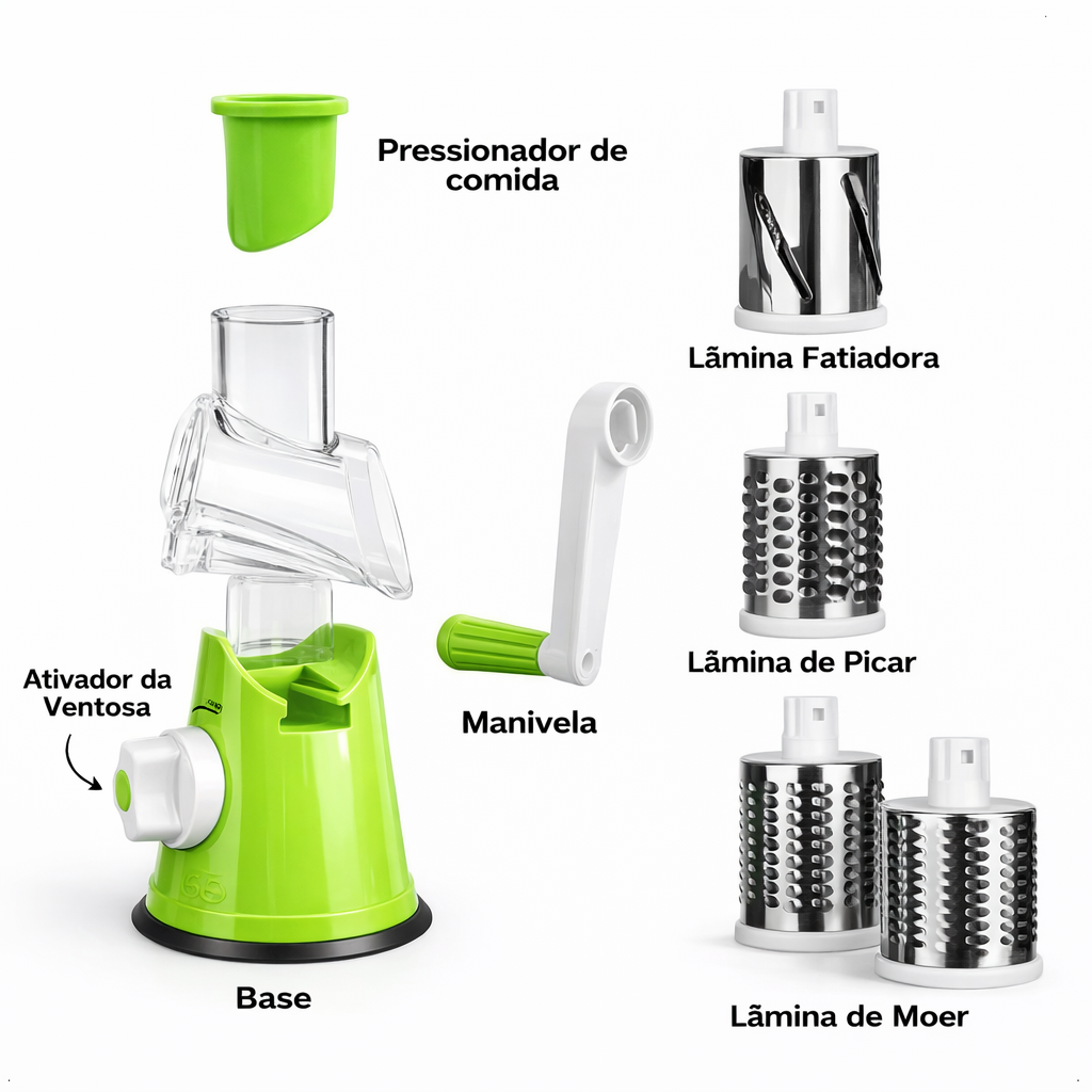Ralador de manivela com 3 cilindros — detalhe do produto